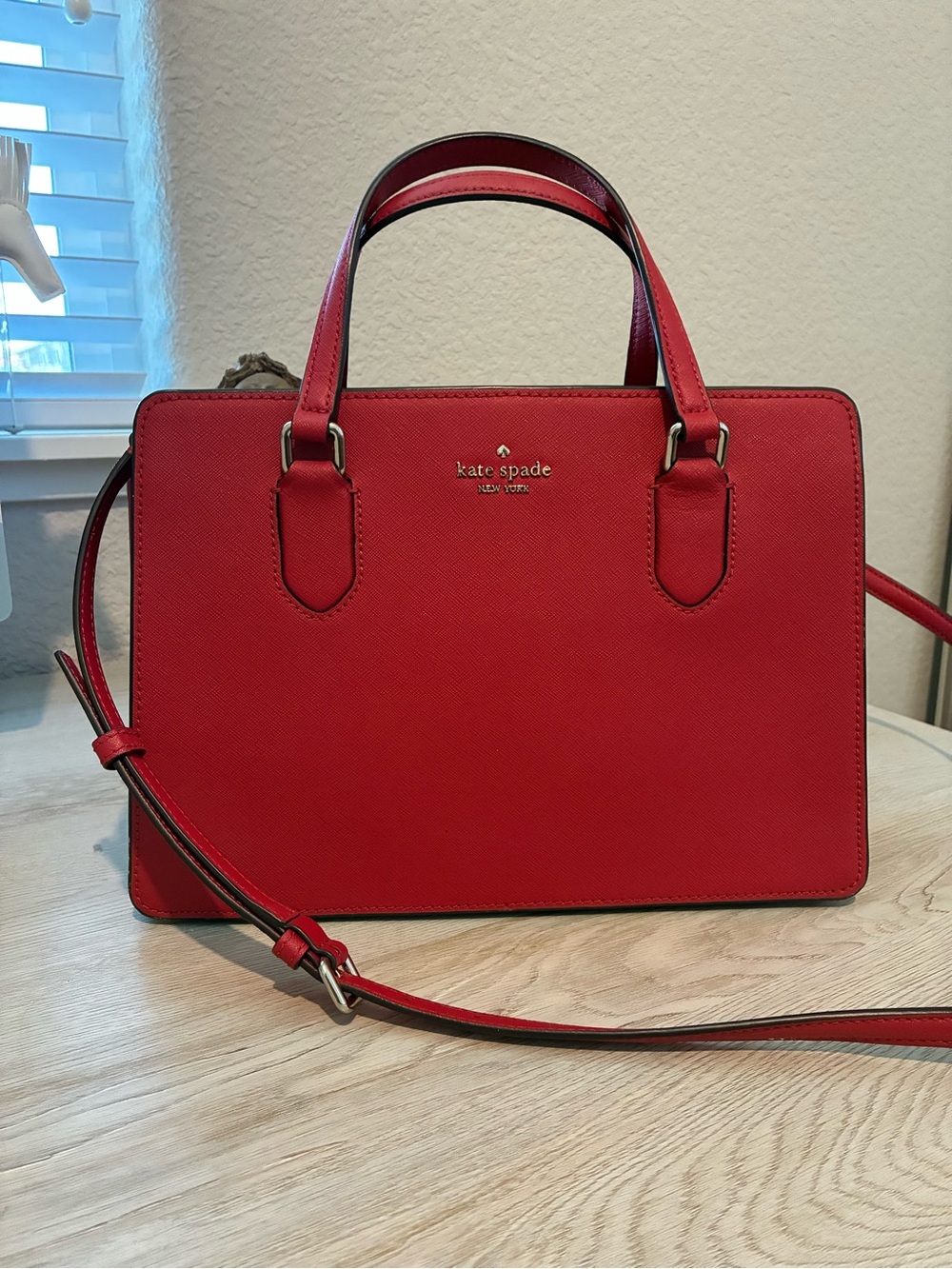 kate spade Red Saffiano Leather Satchel with Crossbody Strap
